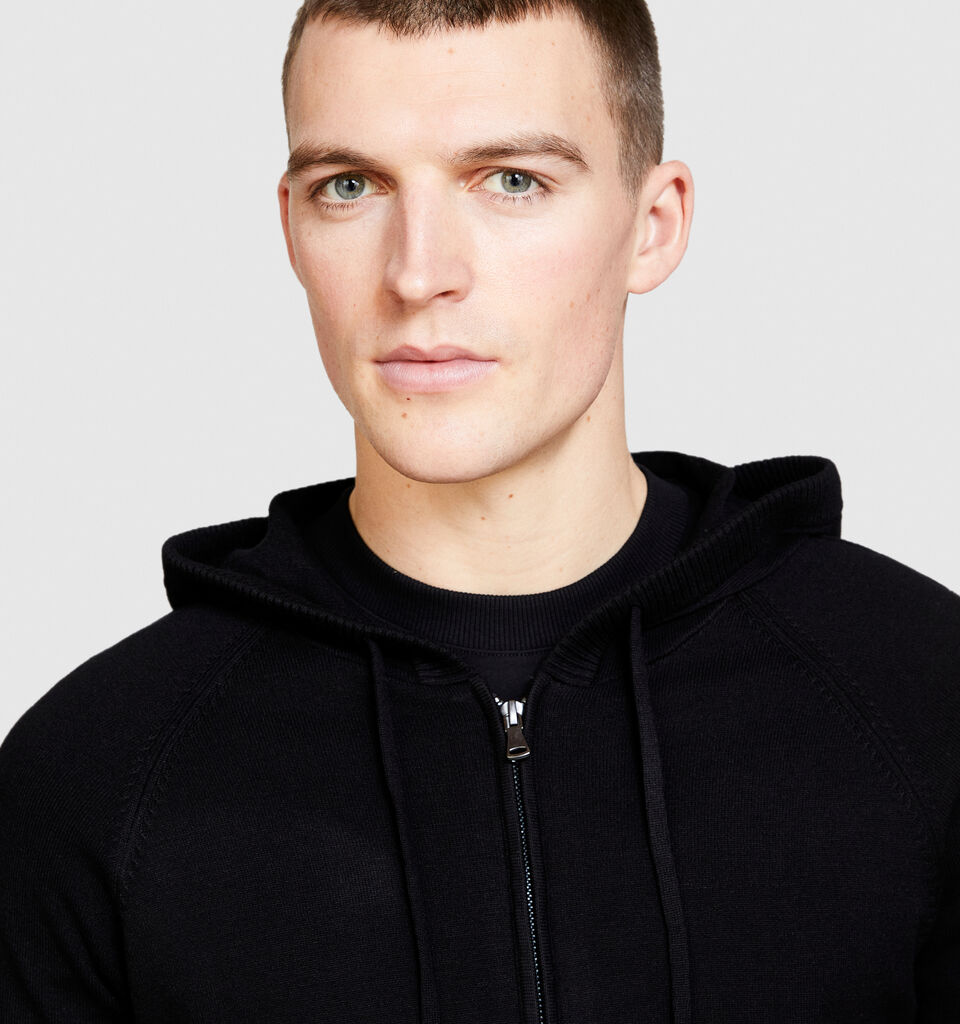 Knit sweatshirt with zip and hood - men's sweatshirts - Black | Sisley image number 5